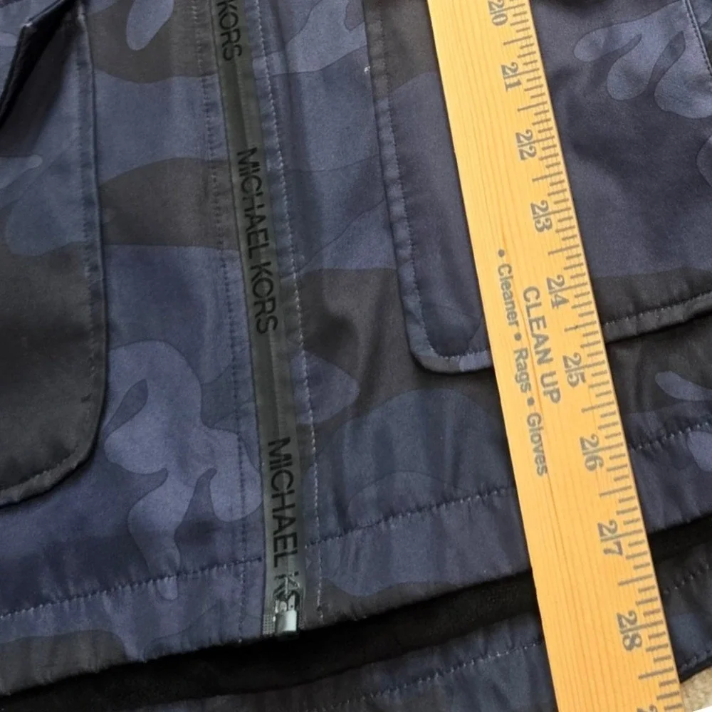 Michael Kors Womens Medium Navy Blue Camo Hooded Anorak Field Jacket Full Zip